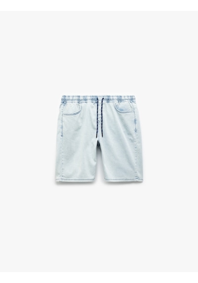 Koton Beli Bağcıklı Bermuda Slim Fit Jean Şort Açık İndigo 5sam40134nd Açık İndigo
