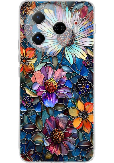 Printify Tecno Camon 30 Pro 5g İle Uyumlu Vitray Mücevher Flora Tasarımlı Şeffaf Silikon Kılıf Şeffaf