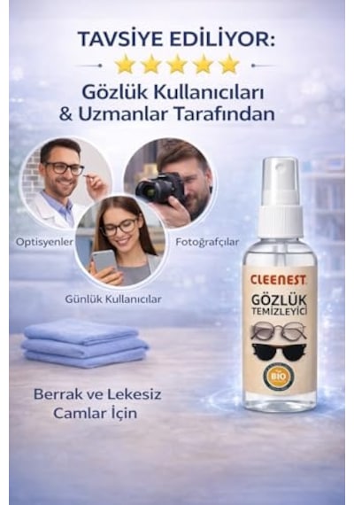 Ayrex Cleenest Gözlük Ve Ekran Temizleme Seti 50 Ml Nazik Solüsyon & Yumuşak 15 X 18 Cm Kaşmir Mikrofiber Bez İ