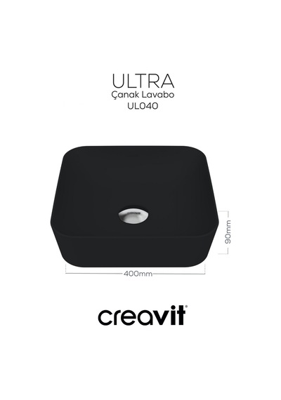 Creavit Ultra Kare Çanak Lavabo 40cm Mat Siyah Ul040-00sm00e-0000