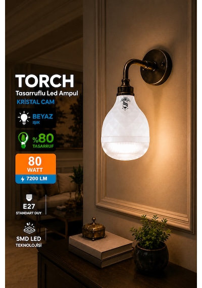 80w Kristal Tasarruflu E27 Beyaz Işık Torch Led Ampul-1-2-4-6-8-10 Adettir 1 Adet