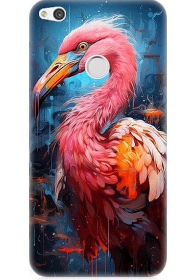 Huawei P9 Lite 2017 Uyumlu Pembe Albatros Kuş Desenli Silikon Kılıf