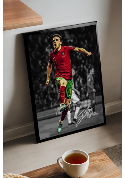 Diogo Jota Siyah Ahşap Çerçeveli Poster, Dekoratif Futbol Liverpool Duvar Tablosu
