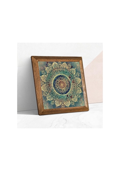 Pinecone Mandala Taş Duvar Tablosu - Ahşap Çerçeveli Taş Tablo - 25x25 Cm - Dekoratif Duvar Sanatı - Modern Ev Ve Ofis Duvar Dekoru W1-231