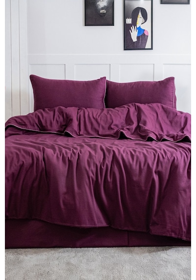 Elart Stark Nevresim Takımı Çift Kişilik %100 Pamuk Saten Biyeli 200x220 Cm Mürdüm Mürdüm