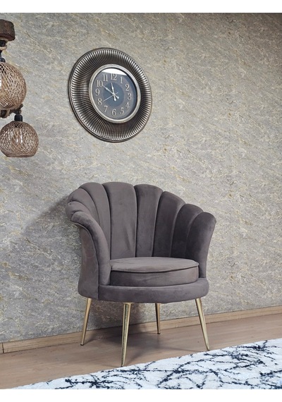 Zafir Tekli İstiridye Gold Kaplama Sivriltme Ayak Çay Seti Koltuk Tekli Berjer , Balkon, Salon, Ofis Kahverengi