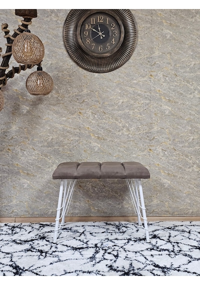 Zafir Metal Beyaz Tel Ayaklı 60 Cm Puf Bench - Puf - Bench - Oturak - Mutfak Oturağı - Antre Oturağı Kahverengi