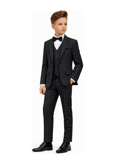 Ahengim Erkek Çocuk Slim Fit Dokulu Çizgili Klasik Takım Elbise Ak197-198 Siyah Ahengim Erkek Çocuk Slim Fit Dokulu Çizgili Klasik Takım Elbise Ak197-198 Siyah