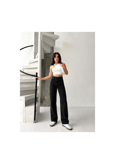 Kene Jeans Siyah Likralı Boyfriend Bol Paça Denim Pantolon Siyah