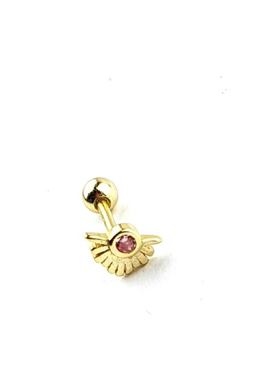 Pembe Zirkon Taşlı 925ayar Gümüş Üzerine Altın Kaplama Luxury Tasarım Tragus Kıkırdak Piercing Altın