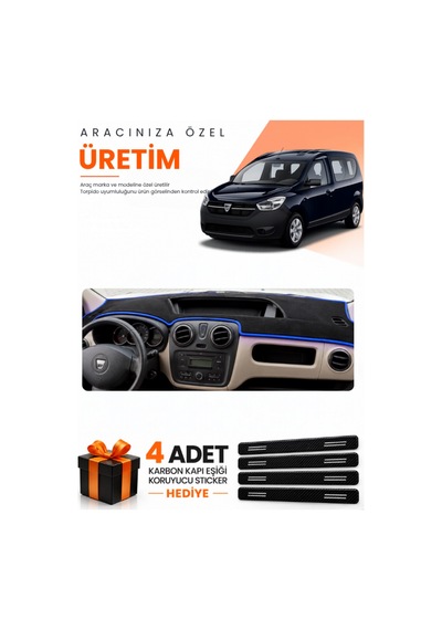 Dacia Dokker 2012-2020 Uyumlu Torpido Koruma Örtüsü Oto Kılıfı - Siyah Mavi