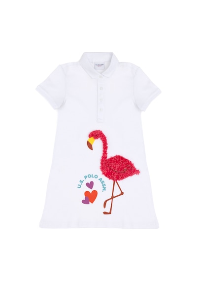 U.S. Polo Assn. Kız Çocuk Beyaz Polo Yaka Kısa Kollu Örme Elbise 50283331-VR013