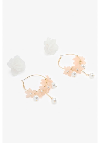 Penti Beyaz - Pembe Floral Küpe Seti Açık Mor