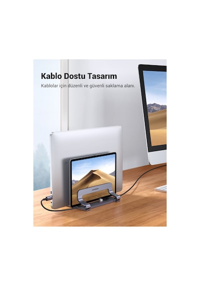 Alüminyum Çift Yuvalı Notebook Apple MacBook Uyumlu,Dikey Masaüstü Standı, 60643