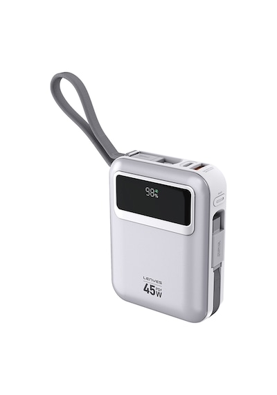 Lenyes C04-a Dijital Led Göstergeli Type-c Ve Lightning Kablolu Powerbank 45w 5000mah Gümüş Gümüş