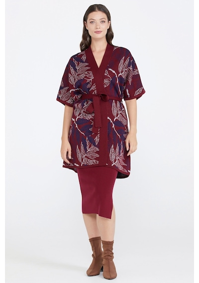 Desenli Kadın Triko Ceket - Bordo 001