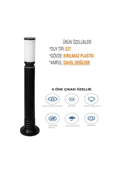 Kule 80 Cm Bahçe Yol Aydınlatması Zita Set Üstü Bahçe Direkleri Siyah