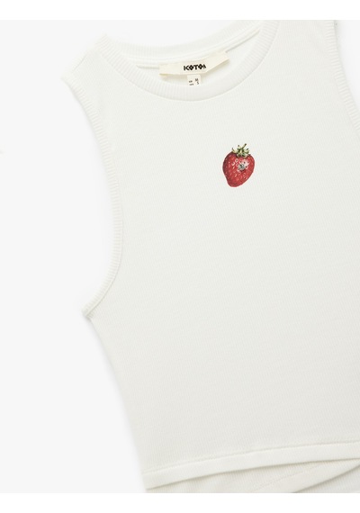 Koton Kolsuz Bisiklet Yaka Çilek Baskılı Fitilli Crop Bluz Beyaz 5sak10050uk Beyaz