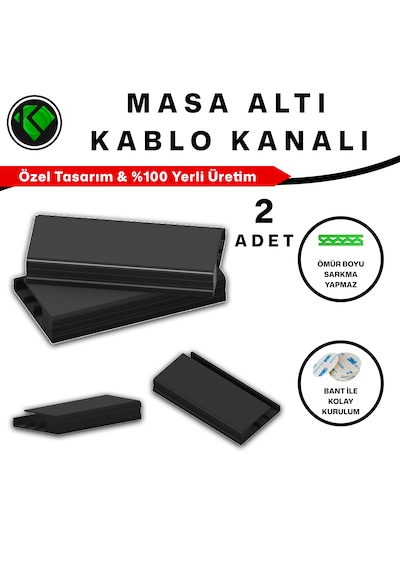 2 Adet Masa Altı Kablo Kanalı - Güçlü 3m Bantlı Yatay Kablo Düzenleyici Ve Gizleme Kanalı 15 Cm - Siyah