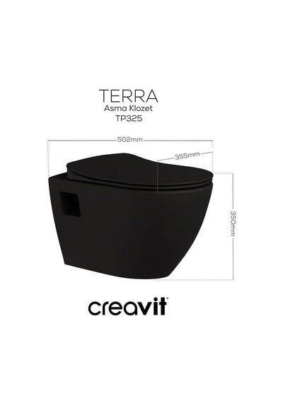 Creavit Terra Asma Klozet Tp325.sm Mat Siyah + Duck Yavaş Kapanan Kapak Mat Siyah 2'li Set Siyah