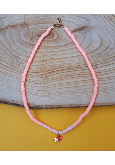 Pembe Balık Boncuk Fimo Kolye Renkli Kadın Kolye PYTKFIMOKLYE0104 Beyaz