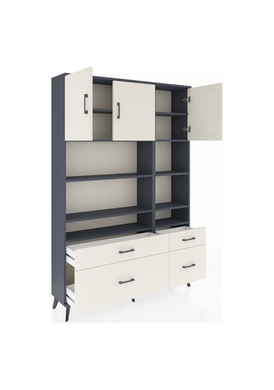Arges Dolap 10 Raflı 4 Çekmeceli 3 Kapaklı 132x30x195 Antrasit-aytaşı/aytaşı Aytası/aytası