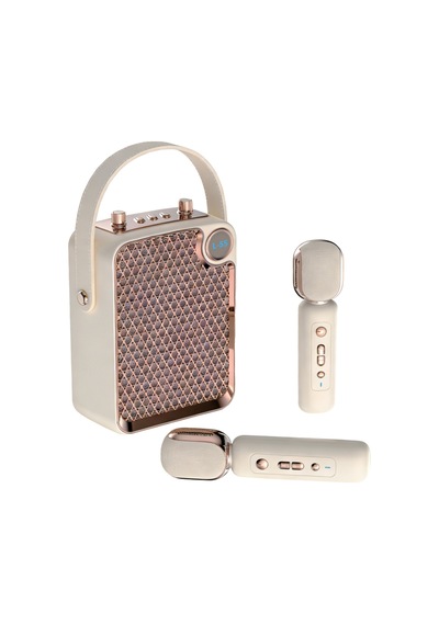 Çift Mikrofonlu 6 Ses Efektli 50 Watt Taşınabilir Bluetooth Hoparlör Bej - 874717452