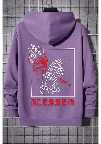Uyguntarz Unisex Blesseb Baskılı Sweatshirt Lila
