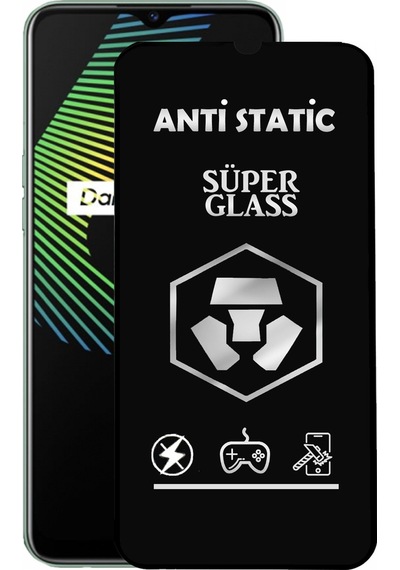 Realme 6i ile Uyumlu Tam Kaplayan Anti Statik Dayanıklı Süper Cam Ekran Koruyucu
