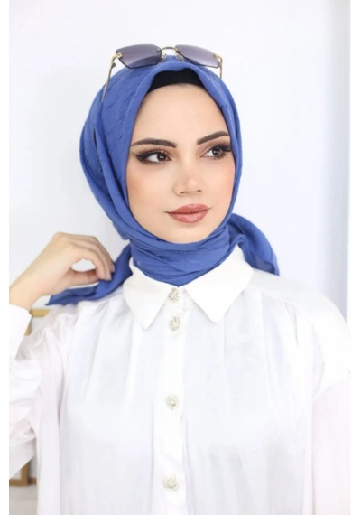 Melodi Scarf Kadın Tesettür Pratik Bambu Kraş Eşarp İndigo İndigo