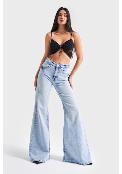 Itsbasic Kadın Kot Rengi 4s5-3 Mry Flare Fit Bol Paça %100 Koton İç Boy 83cm Denim Jean Mavi
