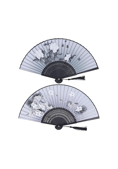 Beluga Yelpaze Bambu Serinletici Vintage Siyah Şık Püsküllü Japon Yelpaze 0334-0433 2 Adet