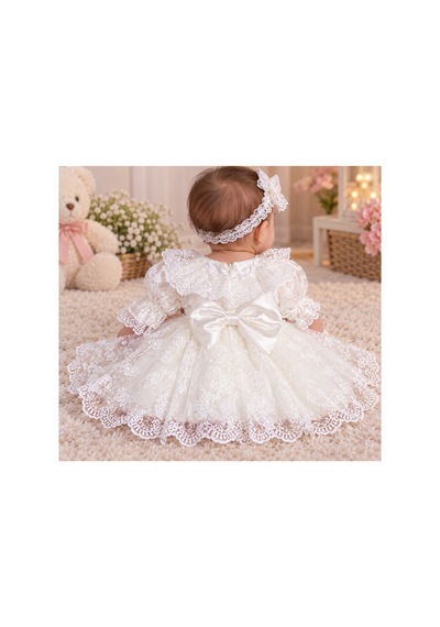 Pugi Baby Kız Bebek Abiye Mevlüt Elbisesi 4021 Beyaz Beyaz