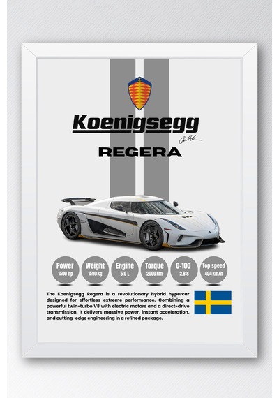 Koenigsegg Regera Araba Tablosu - Teknik Özellikli Hiper Otomobil Poster - Çerçeveli Duvar Dekoru Beyaz Koenigsegg Regera Araba Tablosu - Teknik Özellikli Hiper Otomobil Poster - Çerçeveli Duvar Dekoru Beyaz