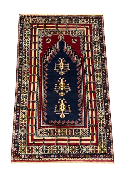 El Dokuma Taşpınar Halısı 125x200 Kök Boya Kırmızı Lacivert %100 Yün Halı