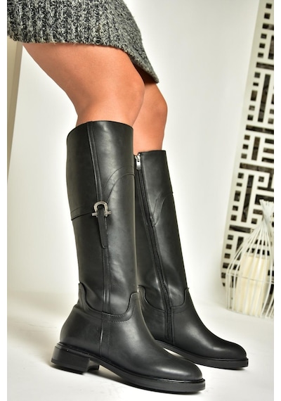 Fox Shoes T973600609 Siyah Düz Taban Kadın Çizme Siyah
