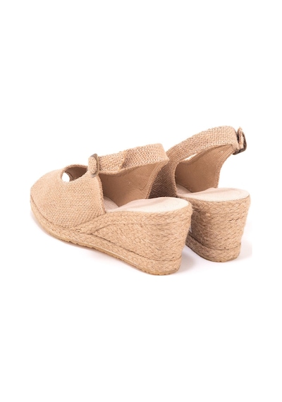 Gerçek Elişi Burnu Açık Arkası Bantlı Dolgu Topuk Keten Hasır Espadril Handmade Çok Renkli