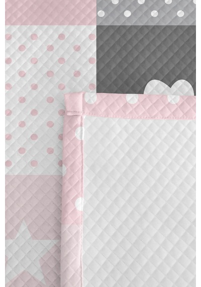 Evimde Bambaşka Kalp Ve Puanlı Pembe Kız Çocuk Pike Takımı-patchwork Gri Pastel Bebek Odası Yatak Örtüsü-160x220  CM
