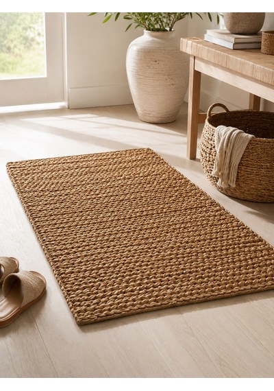 Hbs Art Design Doğal Dokuma Jüt Halı - El Örgüsü Dekoratif Hasır Kilim Açık Kahverengi