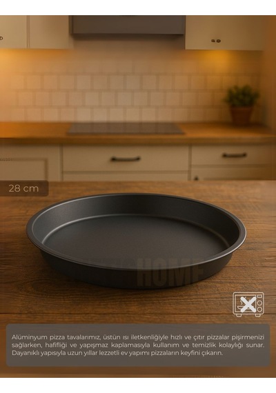 Jet's Home Pizza Tavası Alüminyum Pizza Tepsisi Yapışmaz Lahmacun Pide Tavası 28 Cm siyah