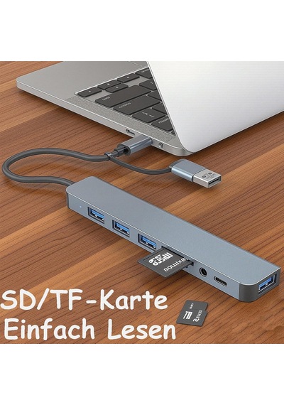 Lexroo Usb C Hub 8'i 1 Arada Usb Hub 3.0 Multiport Adaptörü, Tf/sd Kart Okuyucu