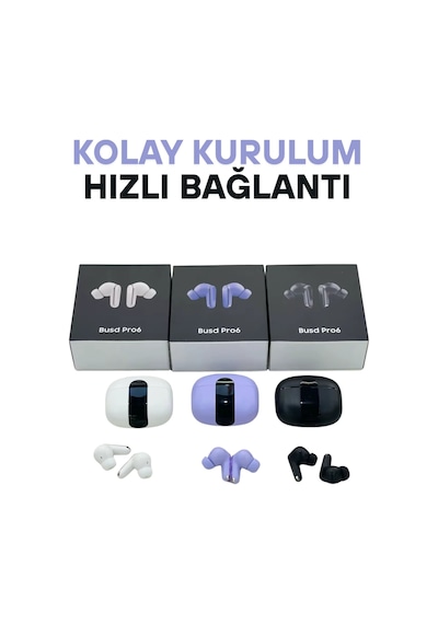 Wearfitpro Buds Pro 6 Mikrofonlu Aktif Gürültü Önleyicili Tws Kulak İçi Bluetooth Kulaklık Mor