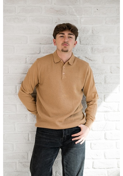 San&fa Örgü Desen Düğmeli Polo Yaka Regular Fit Erkek Triko Kazak 001