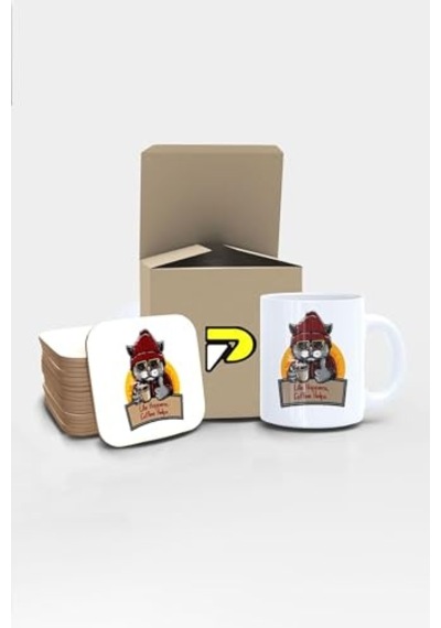Kedi Tasarımlı Baskılı Kupa Bardak Seti Eğlenceli Özel Hediye Mug Çok Renkli