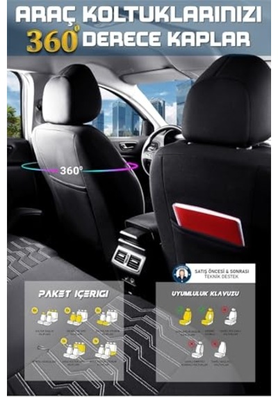 Renault Kangoo Multix İle Uyumlu 2+1 Parçalı Lüx Deri Detaylı Oto Koltuk Kılıfı Ön Arka Takım Platınum Siyah B