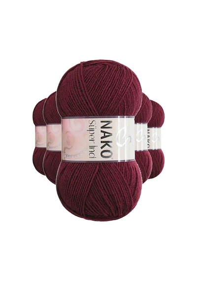5 Adet Süper İnci El Örgü İpi 100 gr Bordo 999