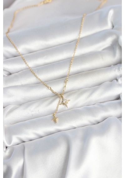 Utterly Good Kutup Yıldızı Kolye Gold Zirkon Taşlı Minimal Kadın Kolye Metalik