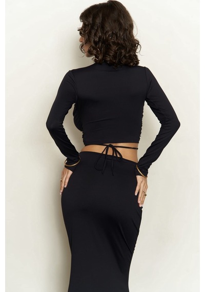 Mai Collection Mai Studios Co. Kelsey İp Detay Siyah Crop Etek Takım Siyah