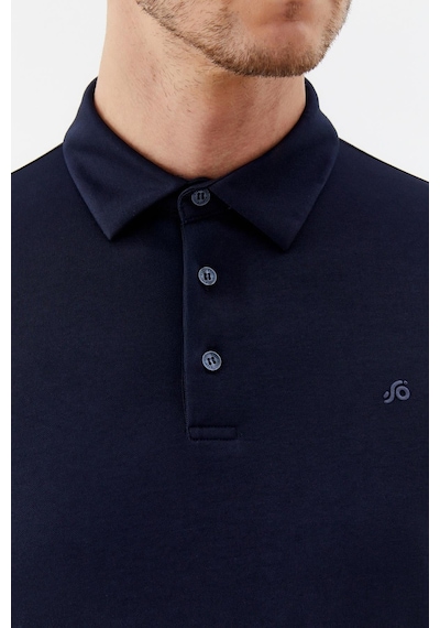 Sabri Özel Erkek Lacivert Dar Kesim Slim Fit Pamuklu Dokuma Düğmeli Polo Yaka Tişört