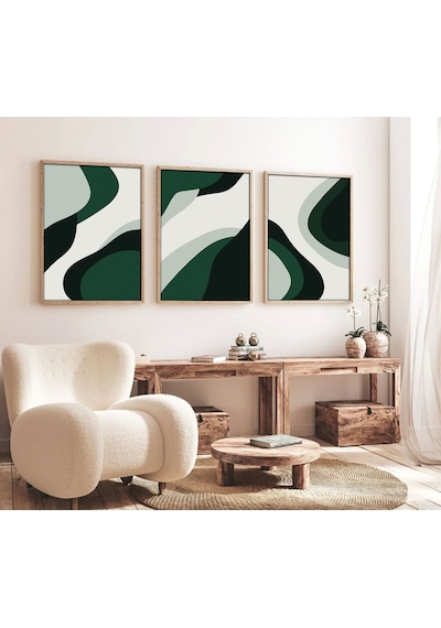 Huhuli Ahşap Çerçeveli Minimalist 3 Lü Tablo